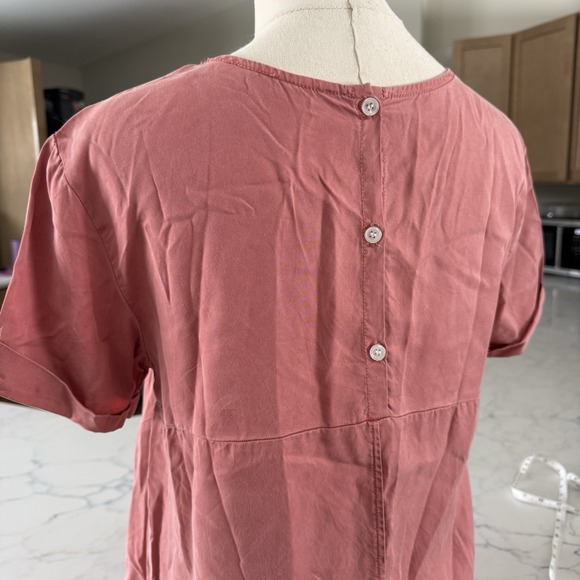 Sustainable Boxy Tencel Top S Pink Cuff Sleeve Button Back Tie Front Minimalist - Picture 5 of 12